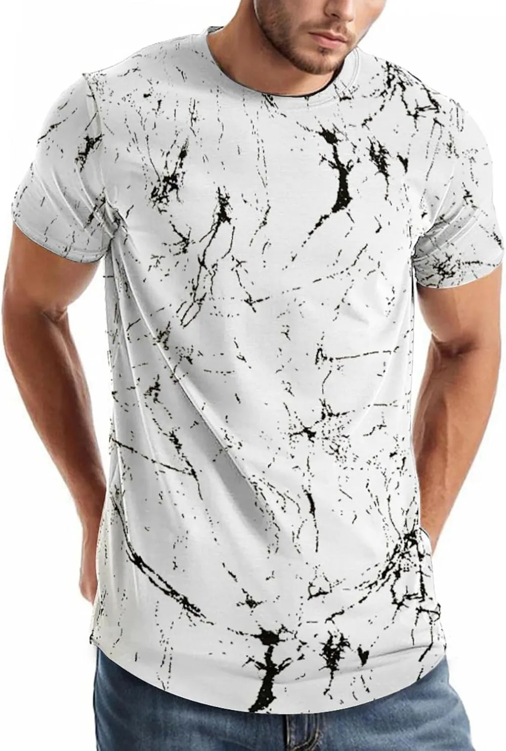 Retro Cracked Mottled Color Block 3D Printe Sports Breatha Schnelltrocknendes Herren-T-Shirt, lässige Street-Fashion, Eltern-Kind-Kleidung – Detail 3