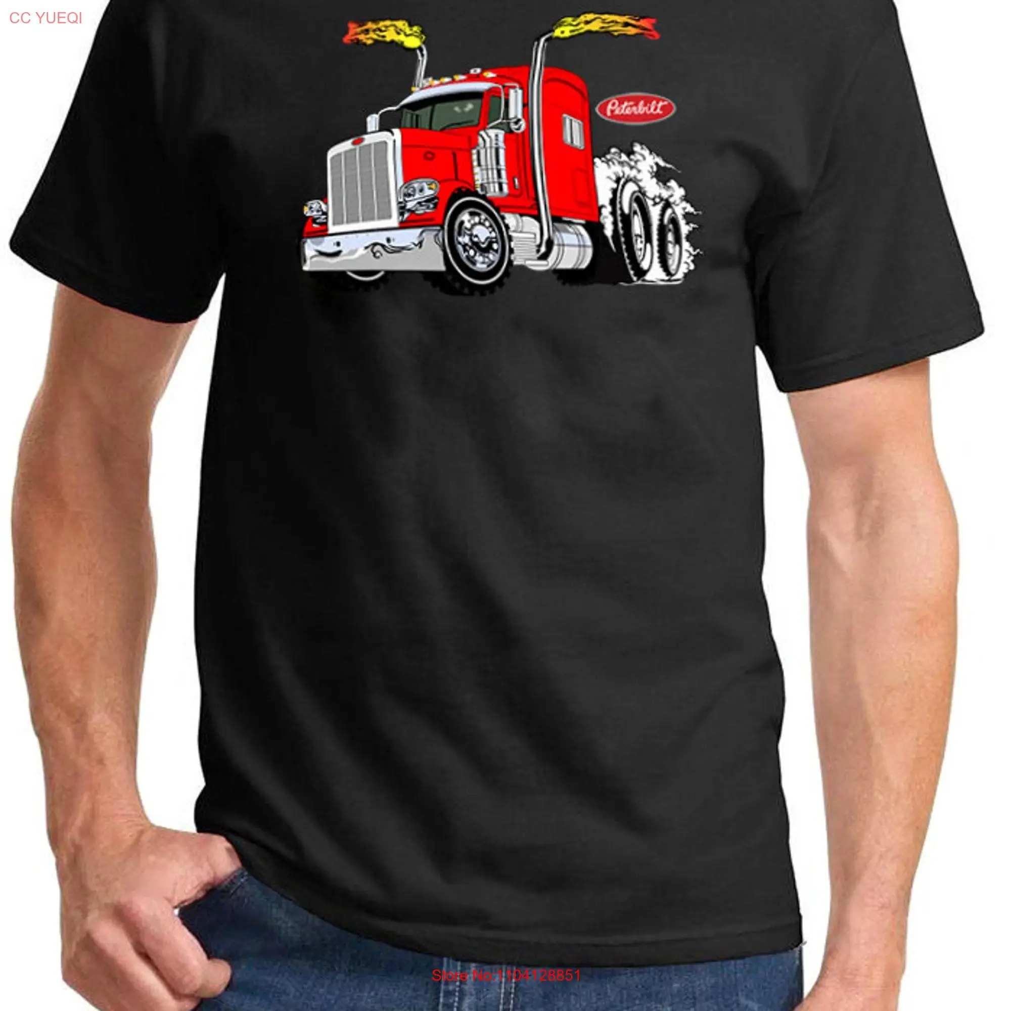 Peterbilt 389 Semi Truck Classic Cartoon Muscle Car Full Color Design T Shirt long or short sleeves