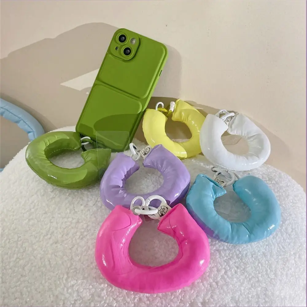 

Cute Down Jacket Puff Wristband Mobile Phone Leather Lanyard Glossy Candy Color Anti-Lost Mobile Phone Chain