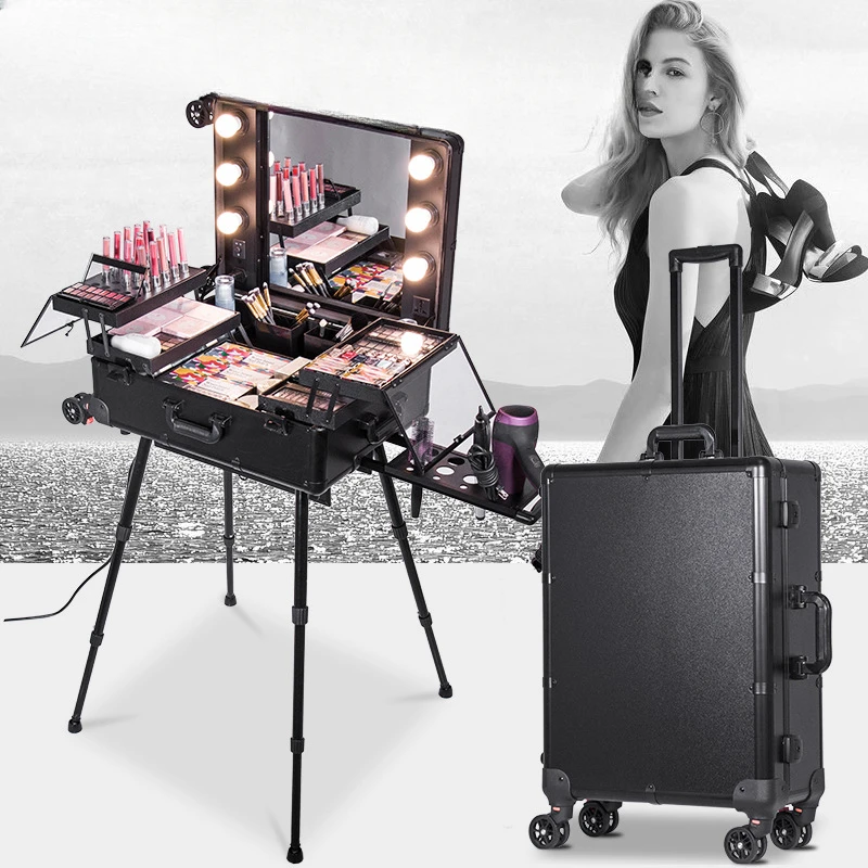 

Cosmetic pull rod universal wheel with makeup box tattoo manicure large-capacity bracket with makeup artist online c