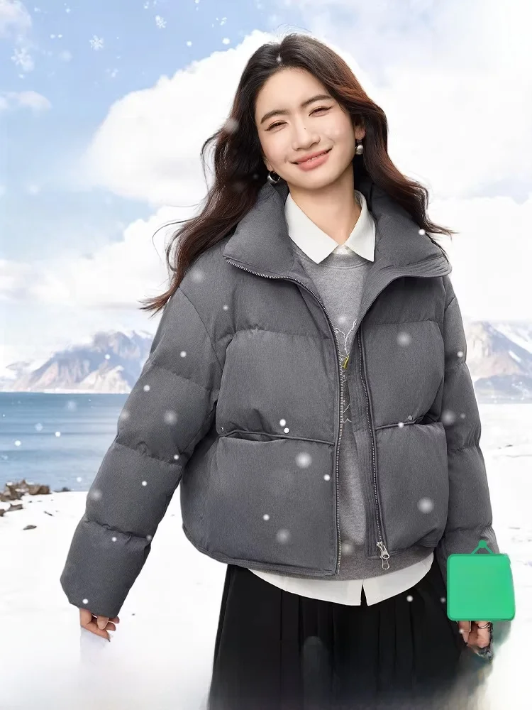 

90% White Du down Puffer Jaet Women's Commute Sle Loose Fit Non-Bulky ort Coat Zipper Closure Polyester Fiber Warmth