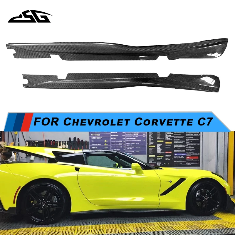 For Chevrolet Corvette C7 Real Carbon Fiber Body Side Skirt Winglets Side Wing Car Bumper Lip Splitter