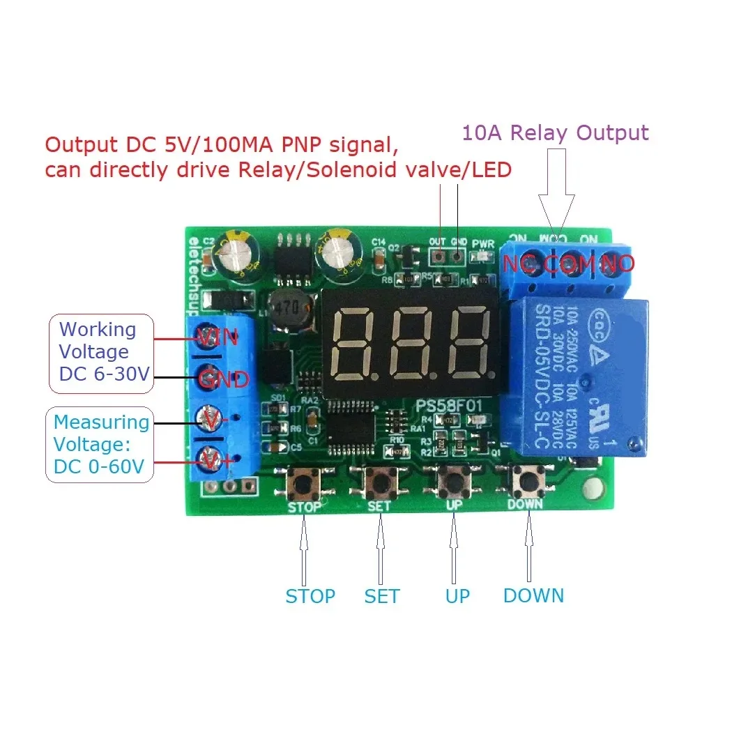 充電器と放電制御スイッチ,Arduino用の過電圧保護,DC 0-60V, 1個