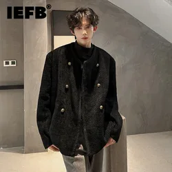 IEFB Niche Design Men's Woolen Coats Casual Double Breasted Round Collar Solid Color Loose Male Jackets Autumn Fashion 9C8088