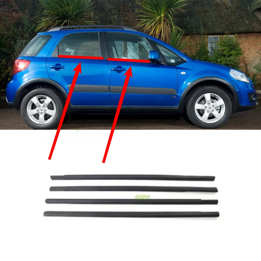 4 szt. Czarne zewnętrzne osłony szyb do Suzuki SX4 Hatchback 83811-56K00-000 Uszczelka do szyb SX4, osłona ochronna szyby
