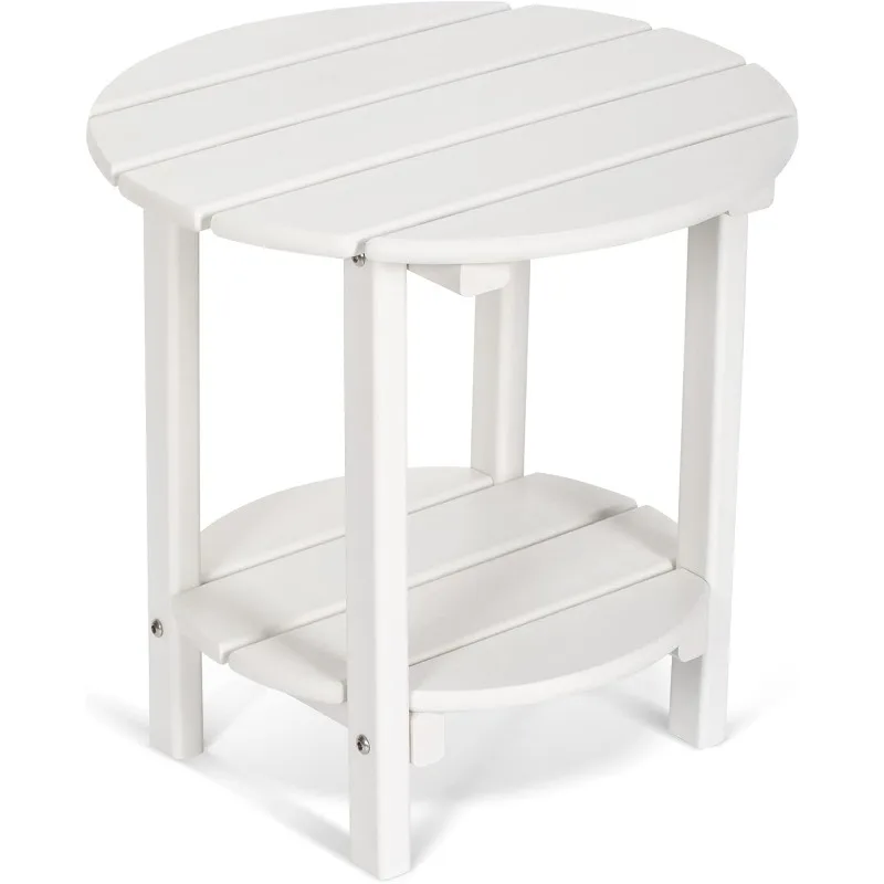 

2-Tier Patio Table, Outdoor Side Table for Poolside & Garden, Weather-Resistant Porch Accent Table with Round Design