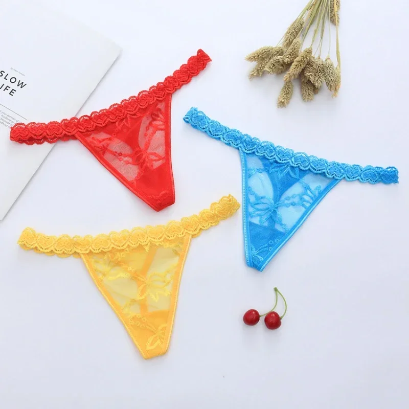 Sexy Low Waist Panties Lace Love G-string Transparent Thong Cotton T-shaped Underpants T-back Underwear Bikini Briefs Wholesale