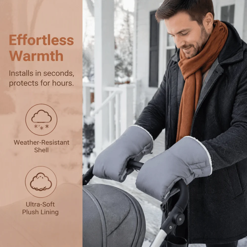 Fashion Windproof Pram Hand Muff Waterproof Plush Lined Stroller Accessories Warm Insulated Baby Stroller Gloves Cold Weather
