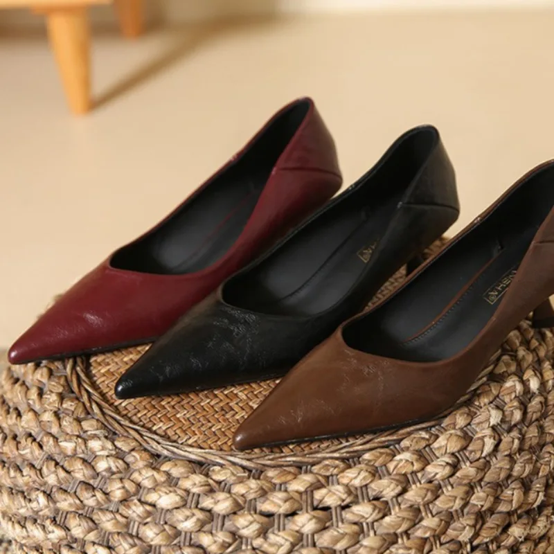 

Retro Womens Shoes Classic Fashion Soft Leather High Heels for Woman Elegant French Casual Shoes Designer Shoes Zapatos De Mujer