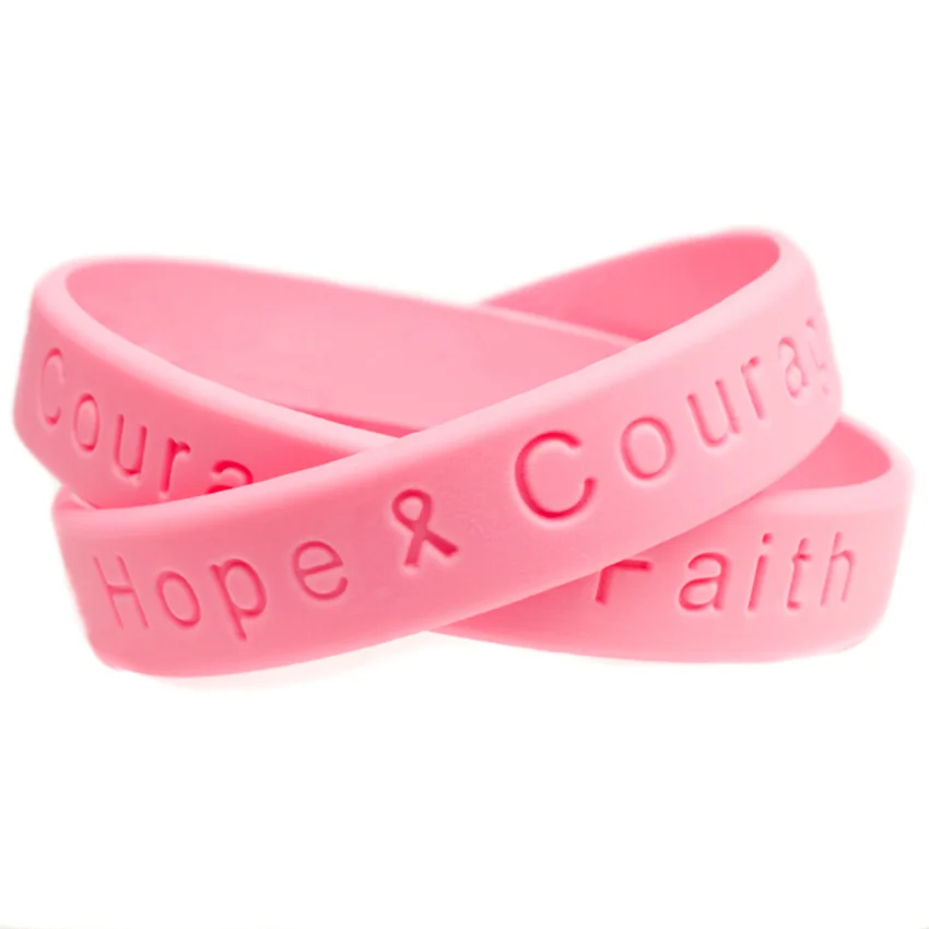 50 Pcs Hope Courage and Faith Silicone Rubber Wristband Medical Bracelet Debossed Logo