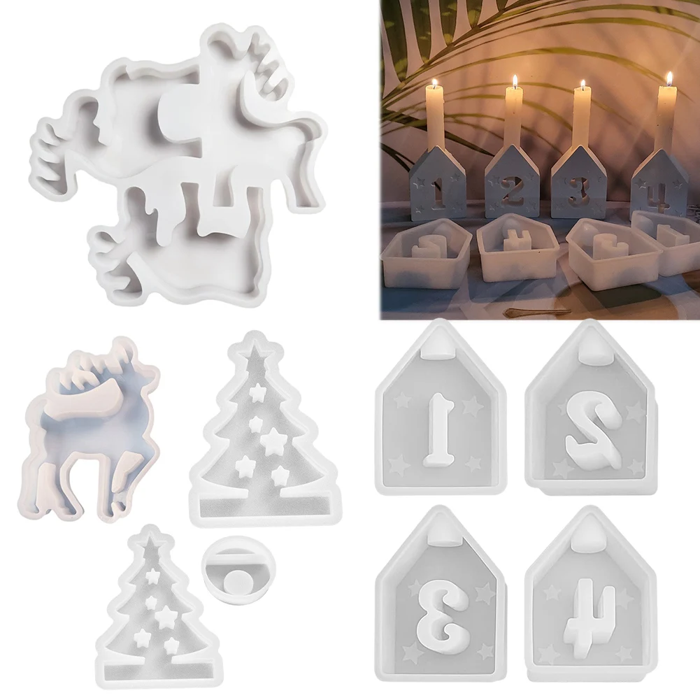 Silikonformen Kerzenformen Weihnachten Elch DIY Weihnachtsschmuck Form Zahlen Haus zum Gießen von Harz DIY Gips Polymer Clay