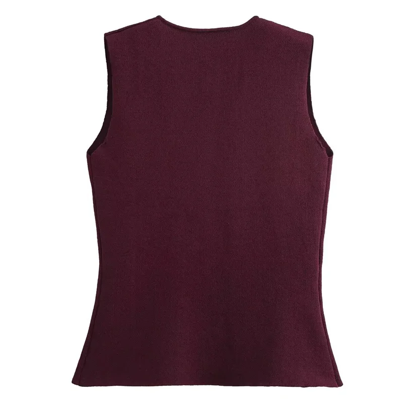 HXAO 2024 Woman Burgundy Knit Vest Women\'s Vest Fall Crop Sleeveless Waistcoat Bustier V Neck Sweaters New Knitwear Hot Cardigan