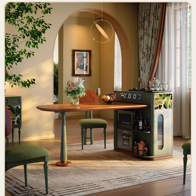 

Integrated dining table, retractable for home use, retro-style restaurant solid wood medium and antique dining table