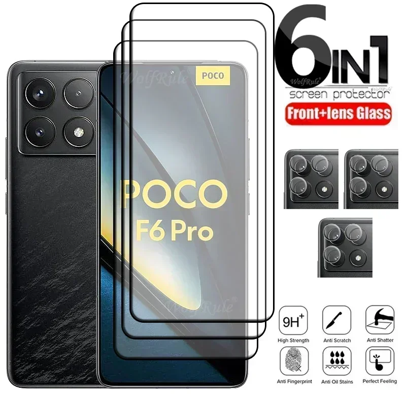 

6 в 1 для Poco F6 Pro стекло Poco F6 Pro закаленное стекло полное покрытие клей 9H Защитная пленка для экрана Xiaomi Poco F6 Pro стекло для объектива