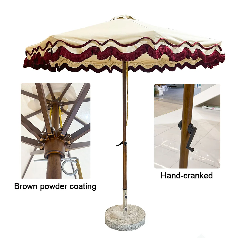 

Manufacturer Wholesale Modern Aluminum Parasol Big Size Wavy Tassel Hanging Edge Waterproof Umbrella Hotels Courtyards