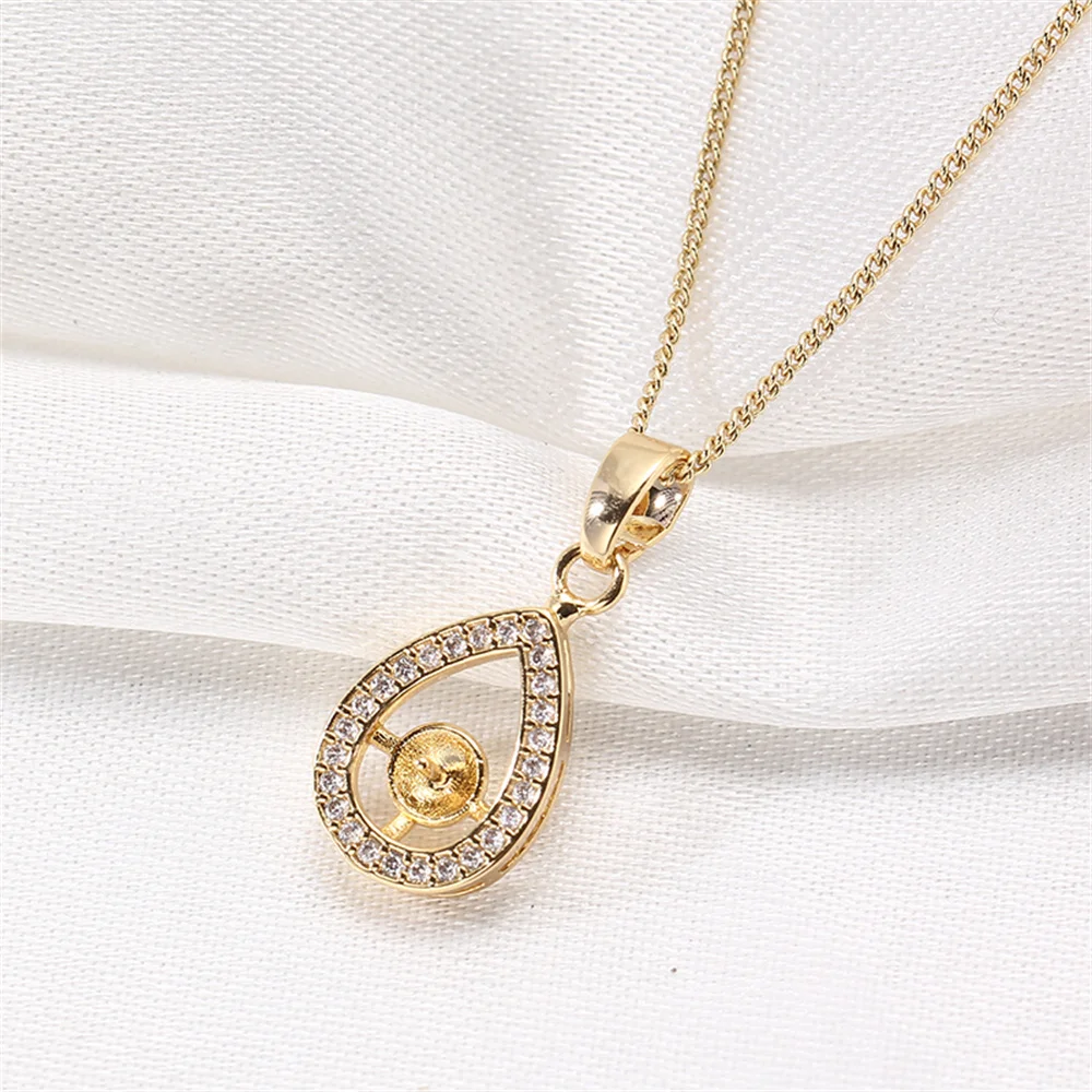 14K Gold Color Electroplated Water Drop Inlaid Zircon Pearl Pendant Necklace DIY Accessories Temperament Fashion Female