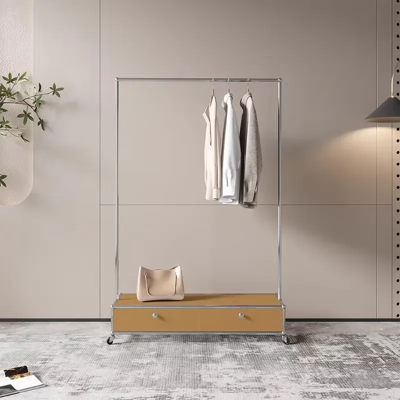Modular Stainless Steel Clothing Rack Light Luxury Rolling Floor Hanger Durable Removable Storage Stand Eco Friendly Garment