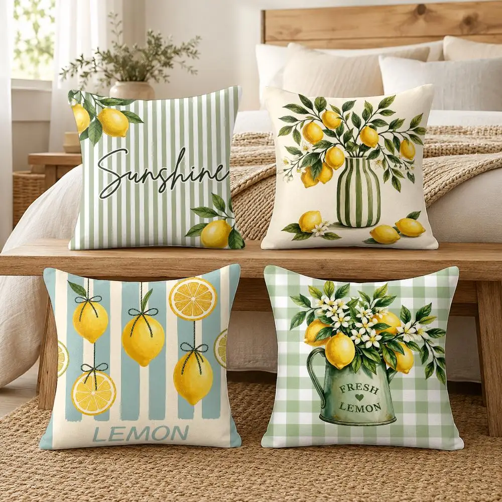 Striped Sunshine Lemon Cushion Cover Silky Short Plush Invisible Zipper Dustproof Sofa Pillow Case For Home Decor