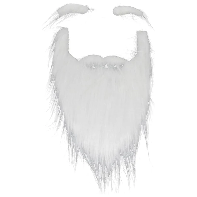 3 Pcs Santa Beard and Eyebrows White Fake Beard Eyebrow Cosplay Costume Accessories for Halloween Party Stage