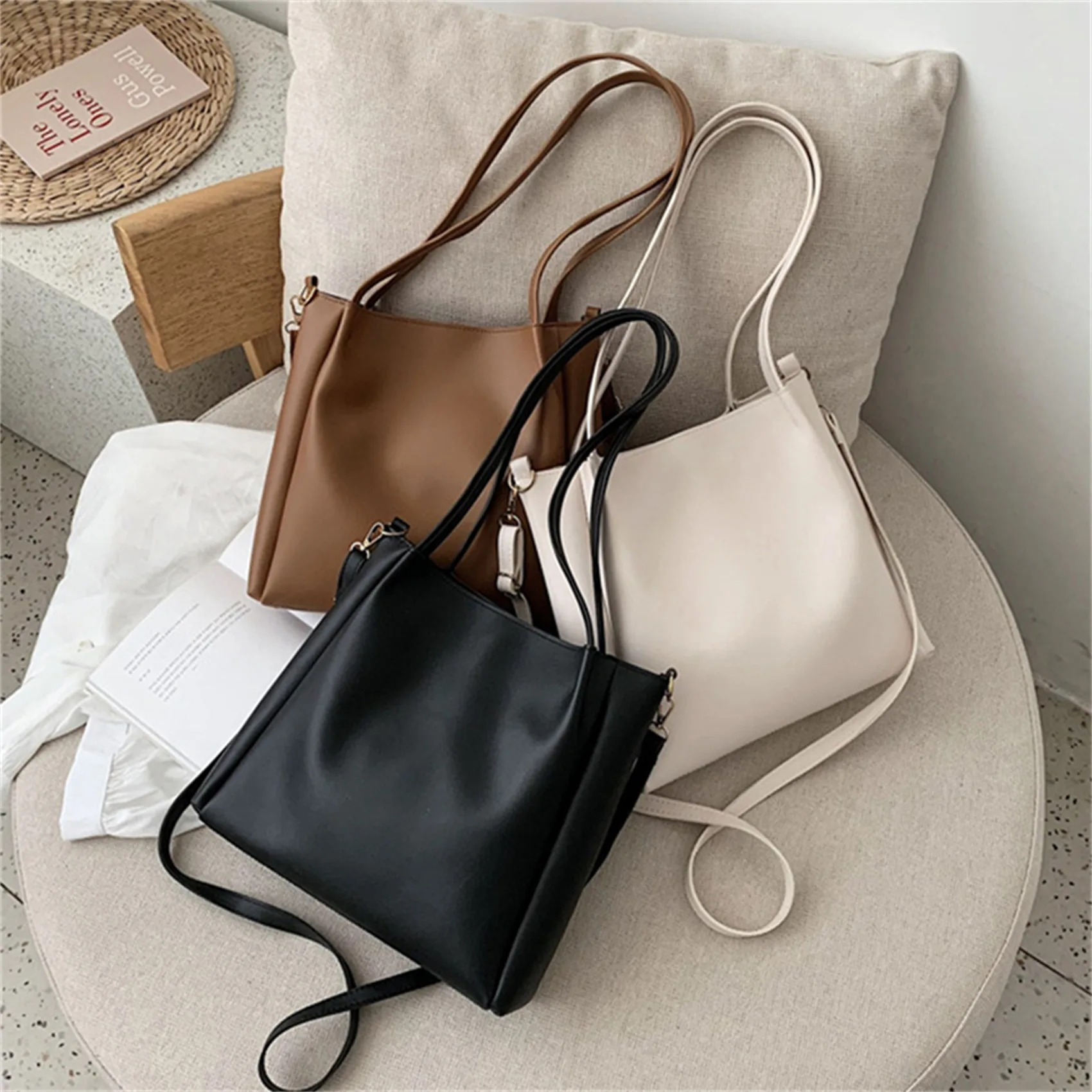 All-Match Women Shoulder Bag Solid Fashion Handbag Crossbody Bag Women's Minimalist PU Leather Bag For Work