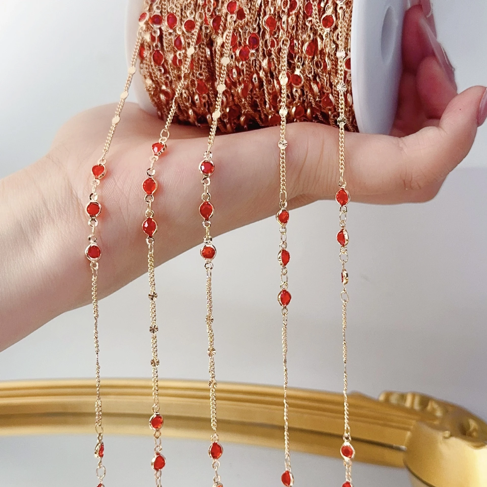 0.5/1Meter Red Crystal Beaded Chain Sequins Tassel Chain DIY Jewelry Making Necklace Pendant Clothing Bag Decoration Accessories image 2