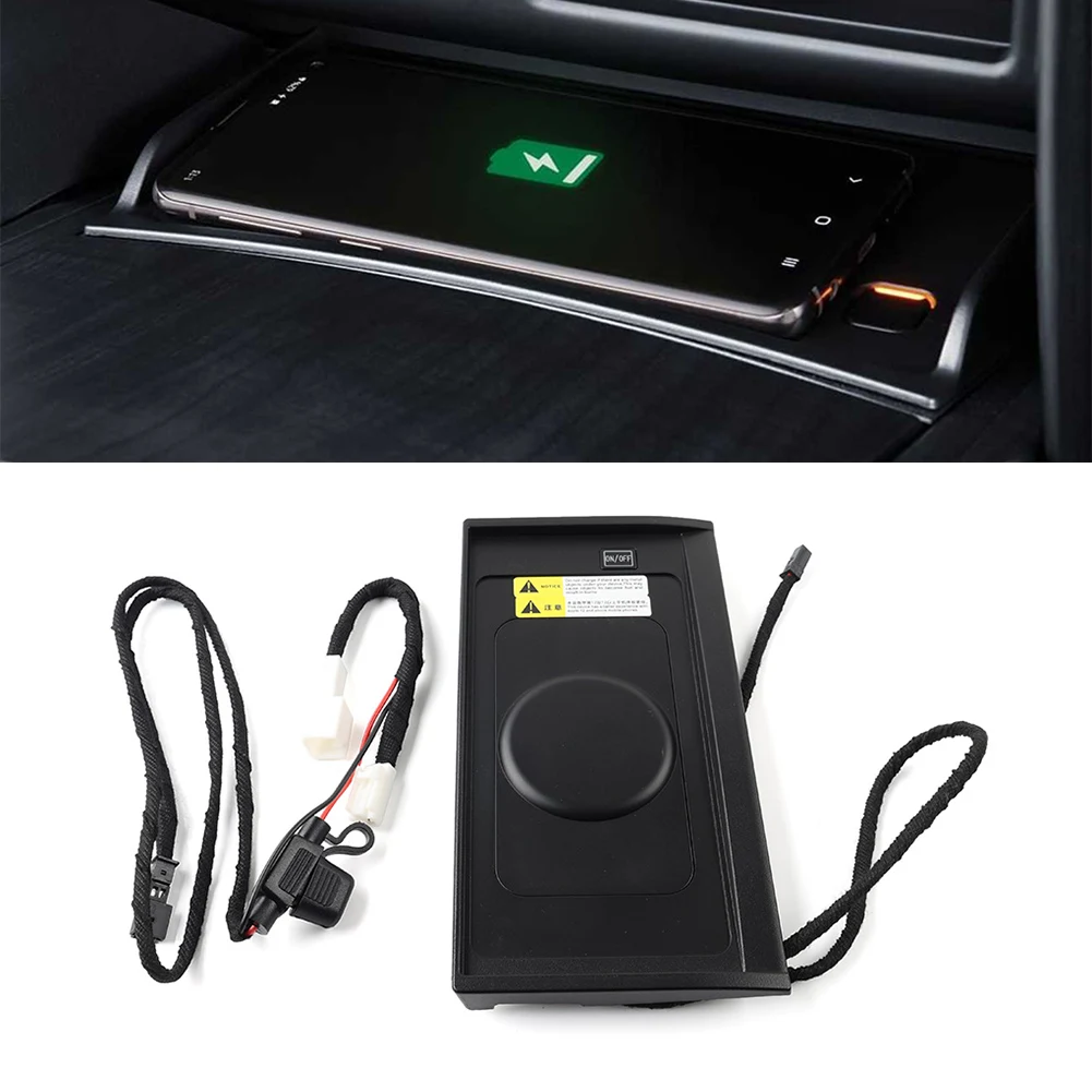 Car Wireless Phone Charger Panel Pad Holder Mat LHD For Toyota Fortuner 2015-2023 ABS Black