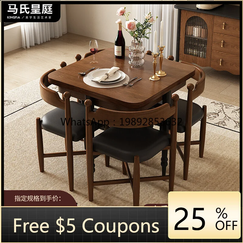 LYY Solid Wood Dining Table and Chairs Extendable Folding American Retro Small Apartment Dining Table Home Use Rectangular