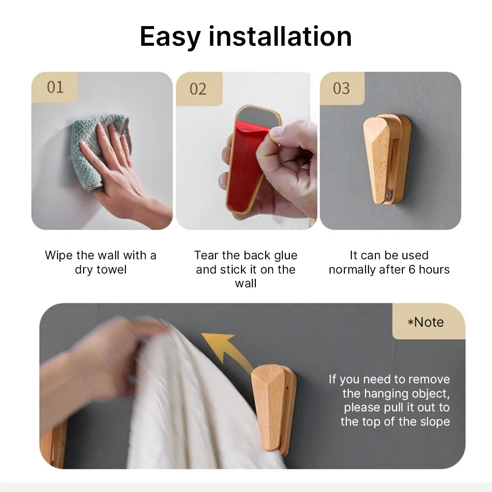 3PCS Durable Wood Towel Clips 1.77×1.73×3.96in Carbon Steel Ball Wall Hanging Hook Self Adhesive Towel Racks Kitchen