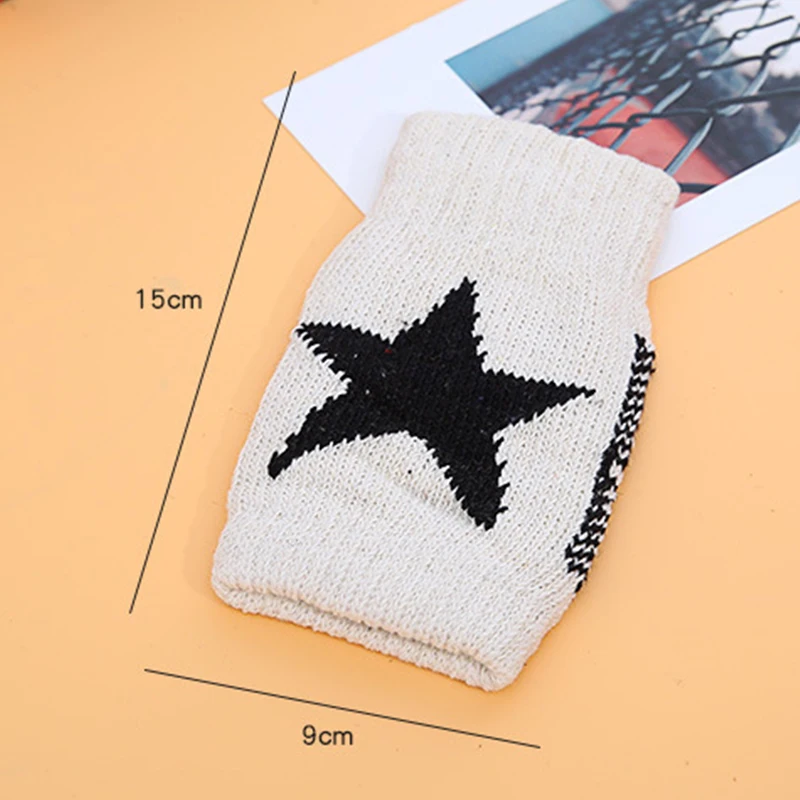 Women's Star Knit Fingerless Gloves Wrist Length Men Women Pentagram Half Finger Warm Soft Mitten Y2K Hand Arm Warmers