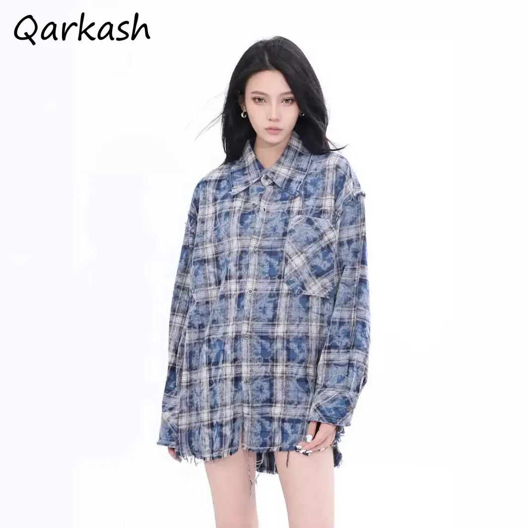 Shirts Women Baggy New American Style Brushed Retro Casual Couples Autumn Plaid Long Sleeve Tops Hipster Prevalent All-match