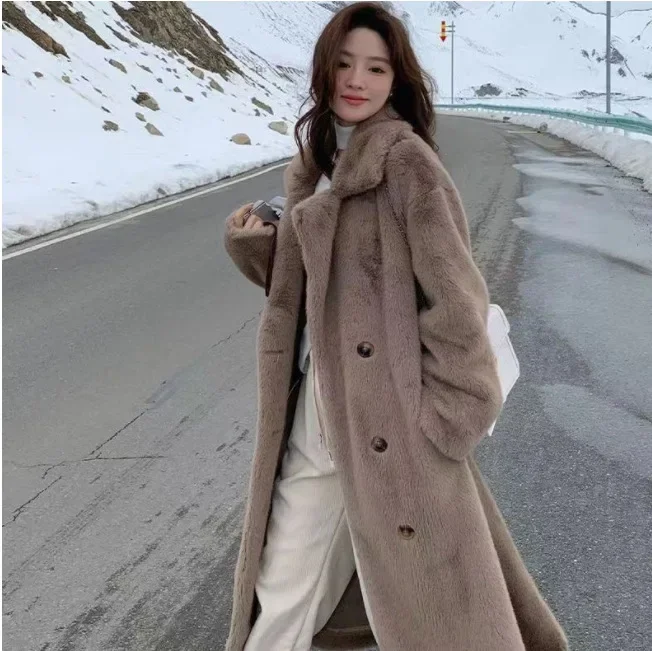 

Women Thick Maxi Jacket Y2k Autumn Winter Faux Fur Maxi Coat Long Warm Luxury Belt Fur Black Parkas Bontjas Furry Outerwear