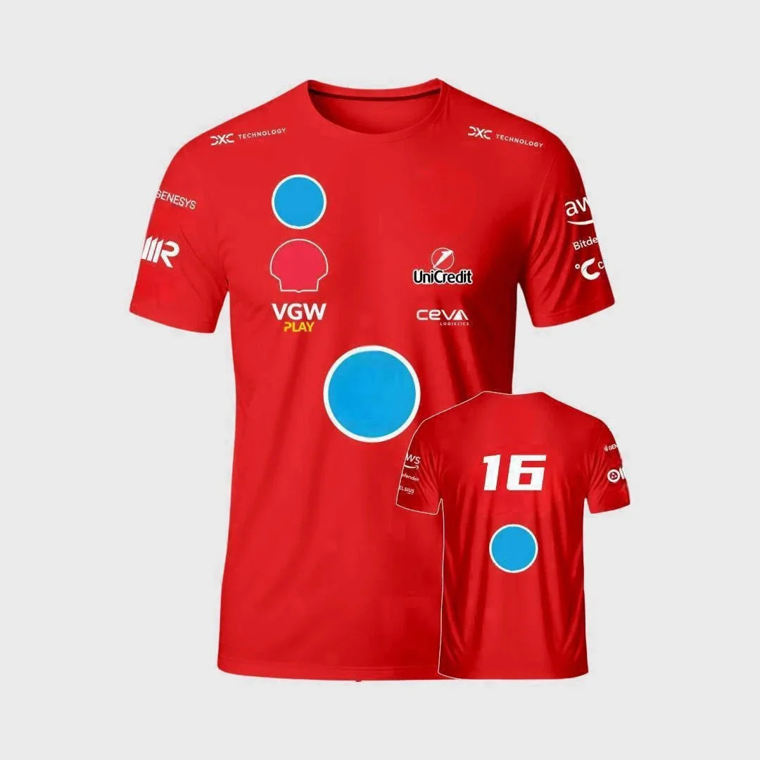 2025 Scuderia F1 Hamilton Team Charles Leclerc T-Shirt Summer Men's and Women's Sports Casual T-Shirts Children Short Sleeve Top