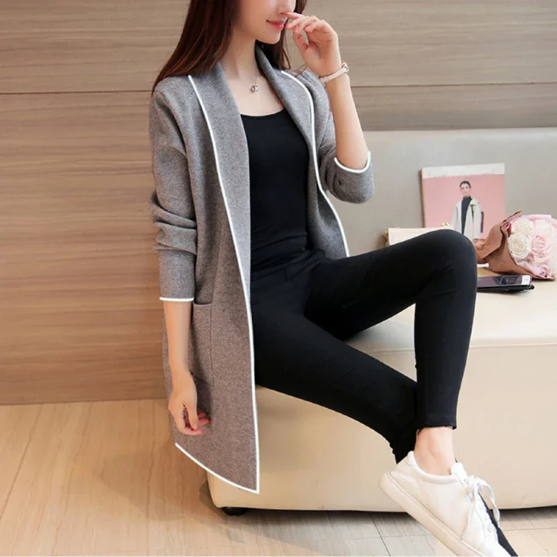 Women Plus Size Cardigan Solid Color Female Coat Long Sleeve Simple Style Women Fashion New Autumn Winter Cardigan Pocket