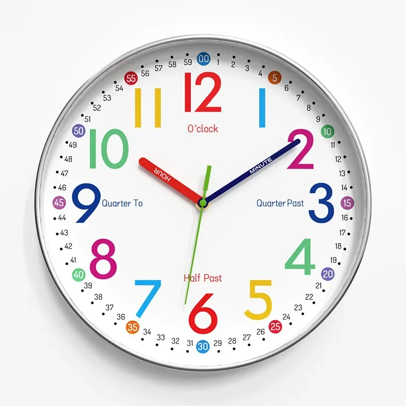 12 Inch Early Childhood Education Clock Cartoon Kid Room Decorations for Home Living Room Decoration Art Silent Clock