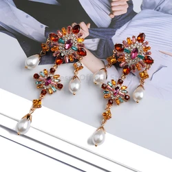 Bohemian Luxury Imitation Pearl Decor Vintage Drop Earrings For Women Fashion Elegant Ethnic Statement Jewelry Ear Accessories