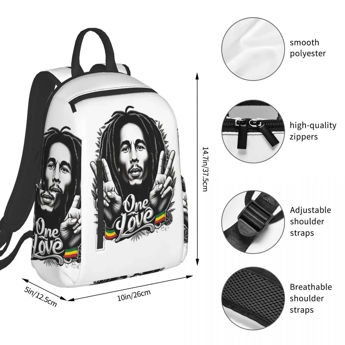 Bob Marley Reggae Backpack Student BookBag Kids School Bag Laptop Shoulder Bags Boys Girls
