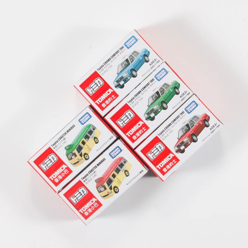 다카라 토미 레드 화이트 박스 시뮬레이션 합금 자동차 모델 장난감 홍콩 미니 버스 택시 모델 수집용 데스크탑 장식품에 적합