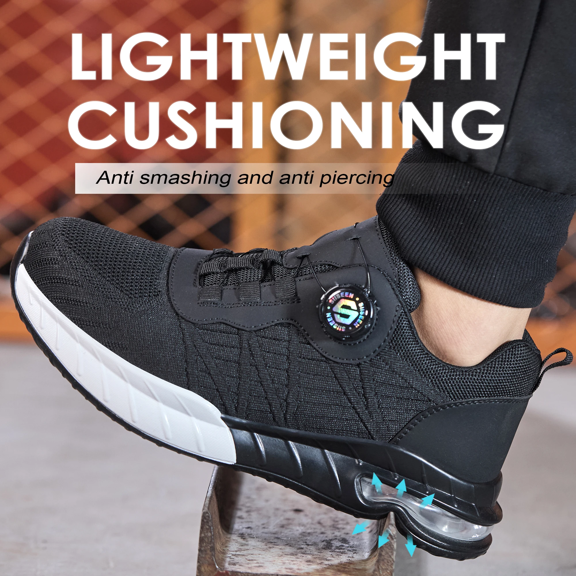 Men's Steel Toe Safety Shoes Anti Smash & Anti Puncture  Lightweight Work Fashionable And Durable Buttoned Safety Shoes Boots