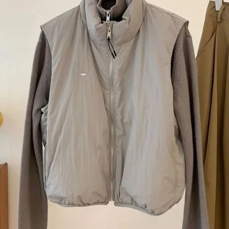 

Korean Fashion Gray Stand Collar Vest Coat Women Autumn New Cotton Soft Casual Womens Jacket Sleeveless Female Outwear
