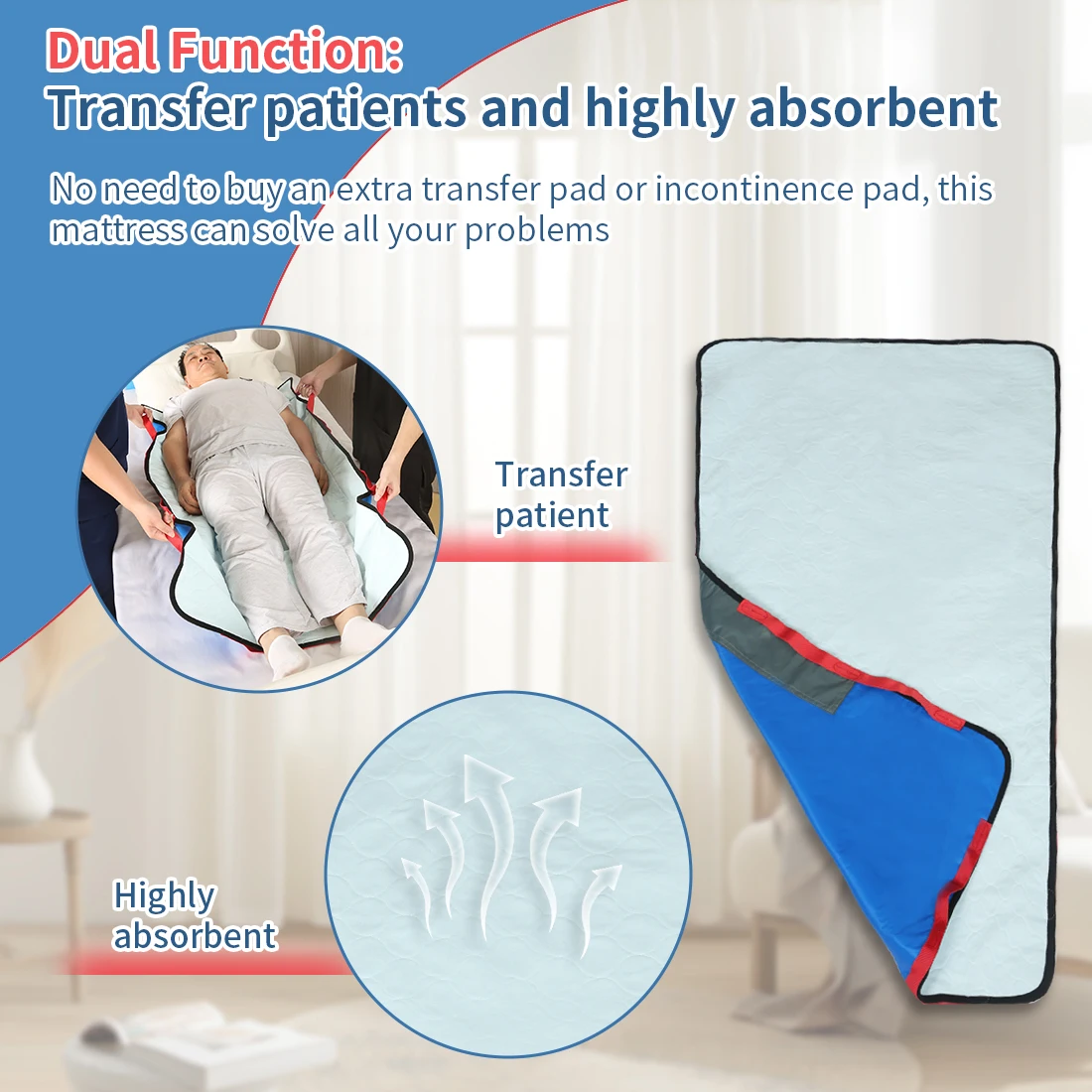 Ehucon Elderly Absorbent Positioning Bed Pad with Handles，55