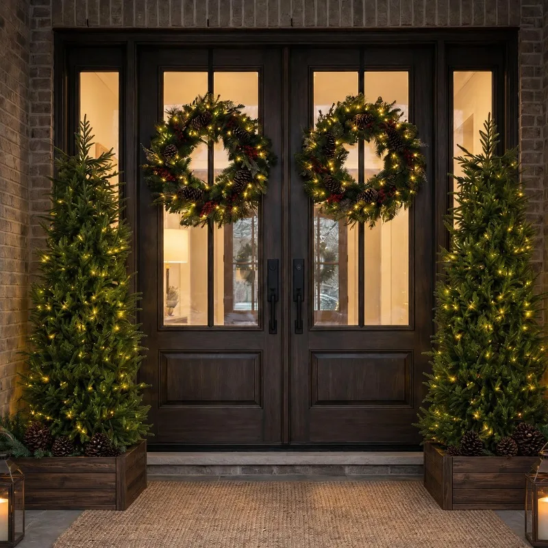 2Pack 6FT Artificial Norfolk Pine Christmas Trees, Realistic Prelit Christmas Tree with 200 Twinkling LED Lights, 398