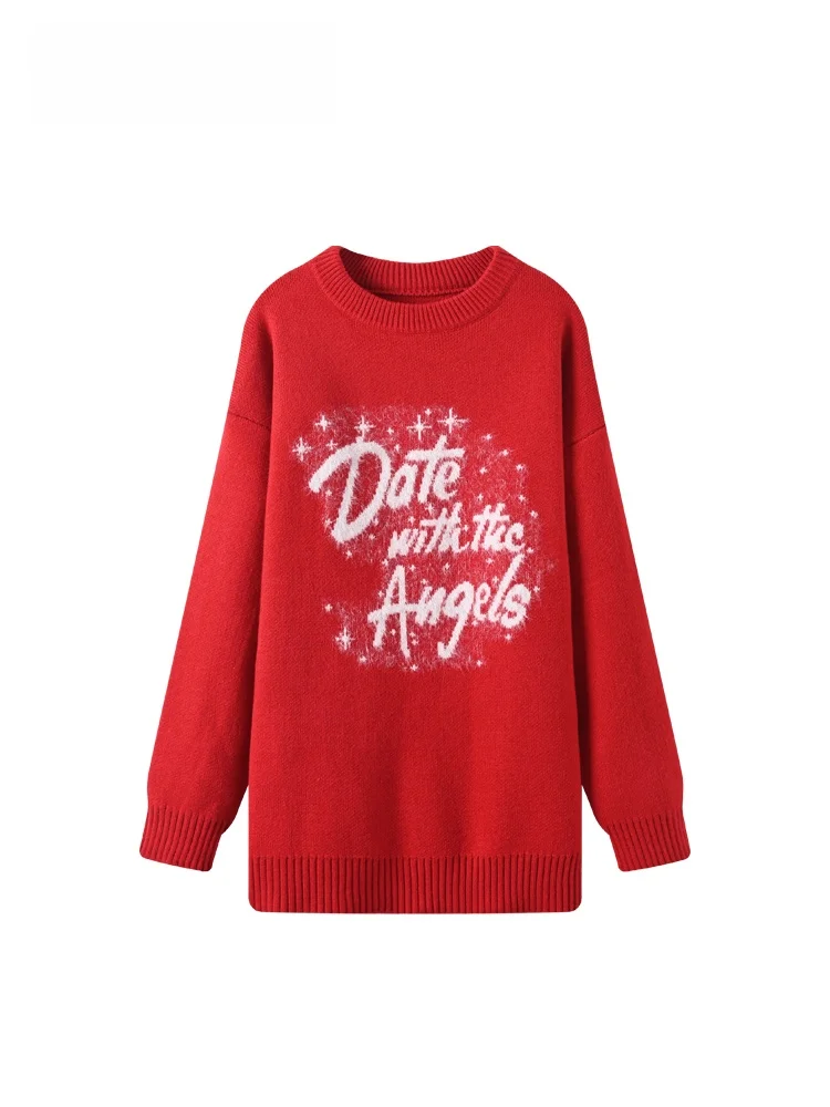 

Loose Long Sve round Ne Knitted Sweater for plus Size Women Winter New Sle Versatile Red Top Comfortable Fit Gentle Sle