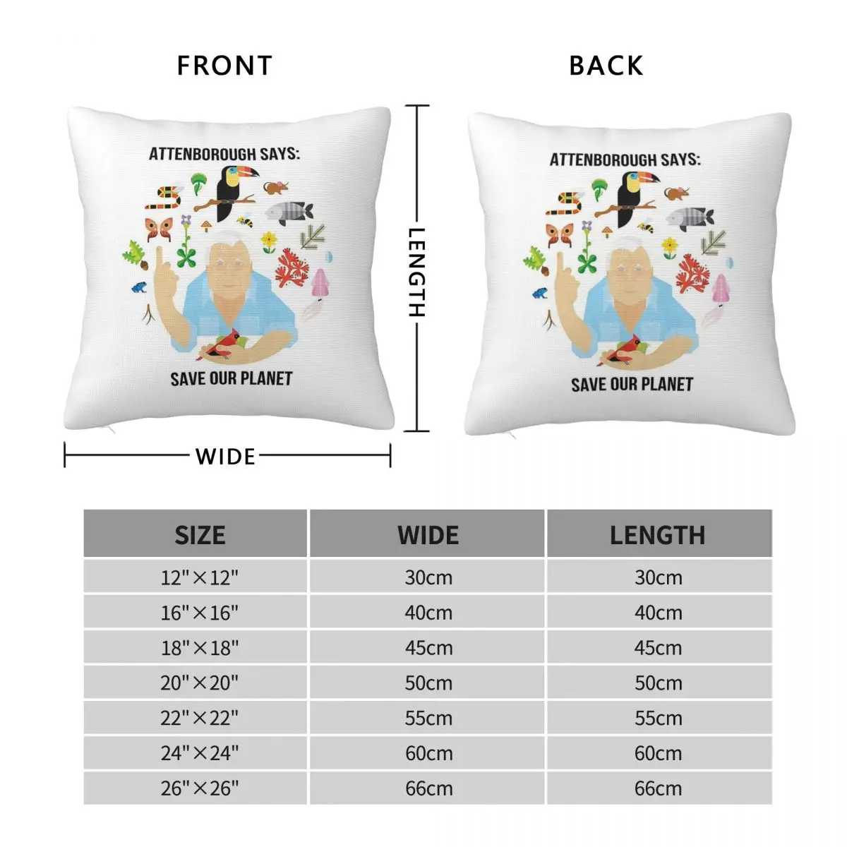 David Attenborough Save Planet Pillowcase Polyester Linen Velvet Pattern Zip Decor Throw Pillow Case Car Cushion Cover 18