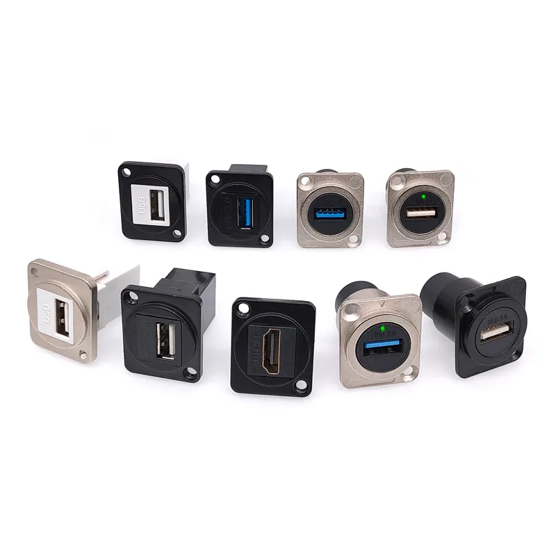 Gniazdo USB typu D Metalowe złącze żeńskie na żeńskie USB 3.0 Złącze USB 2.0 Montaż panelowy