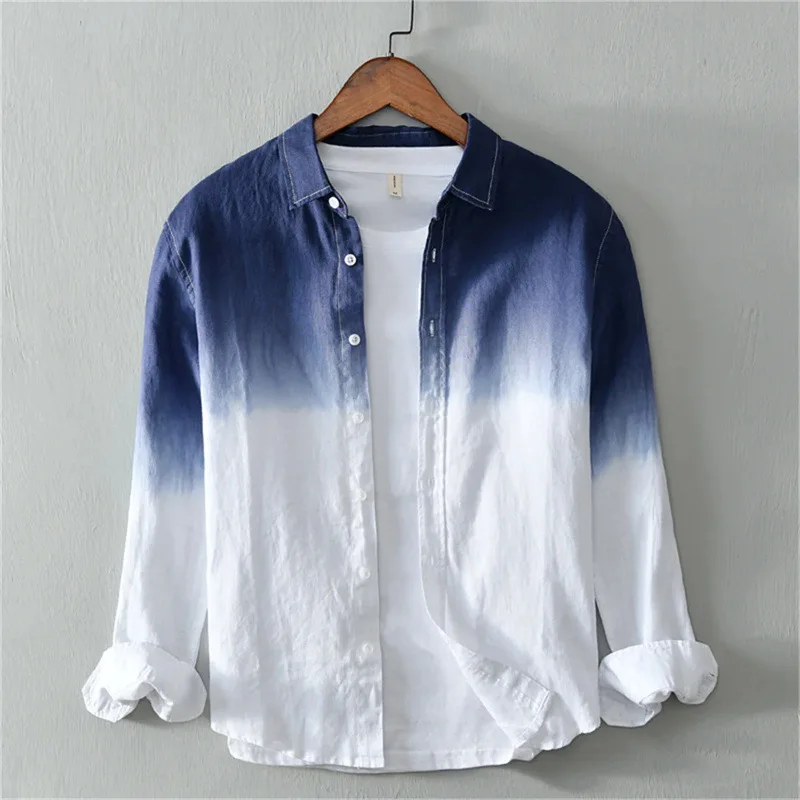 Spring and Autumn Shirt Casual Long Sleeve Collar Shirt 3D Printed Light Color Change Men's Fashion Linen Shirt XS-6XL