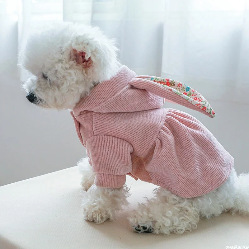 1PC pet clothing for cats in autumn and winter, thickened pink rabbit windbreaker suitable for small and medium-sized dogs