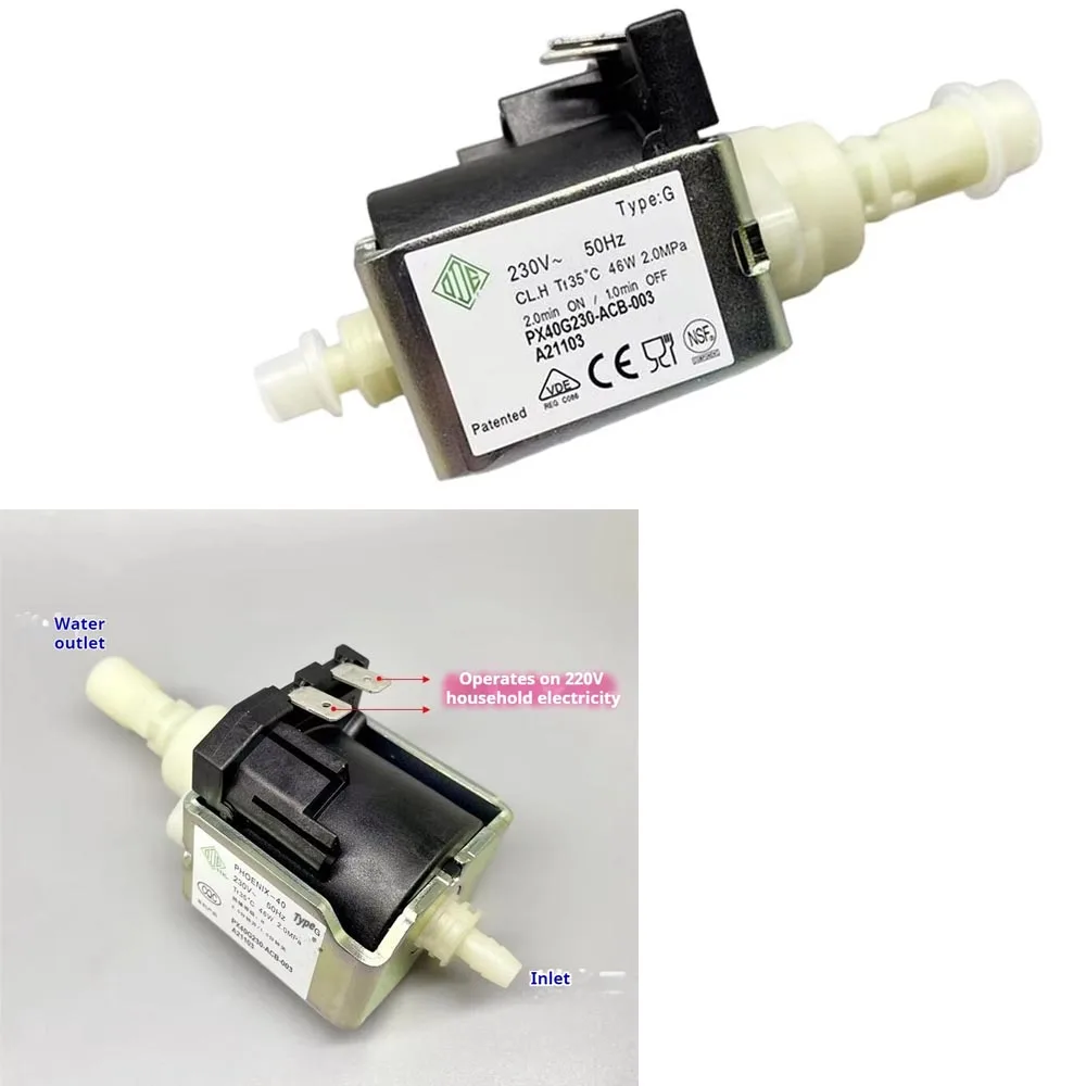 230V Solenoid Water Pump 50Hz 46W 20Bar 520ml/min Non Dry‑run Intermittent Operation Self Priming for Water Dispenser Chiller