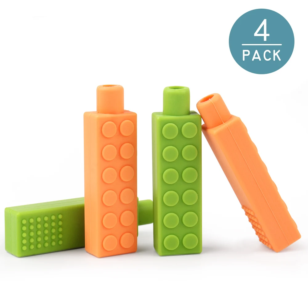 

4Pc Baby Silicone Teether Toys Block Shape Teether Gum Pain Relief Teether Toys Children Sensory Puzzle