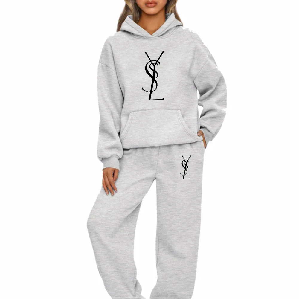 Fashion Women Hoodies Two Piece Sets High Quality Printing Hooded Sweatshirt Sweatpants Casual Suit Female Outwear and Trousers