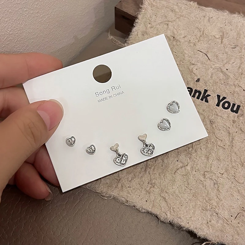6Pcs/set Y2K Bowknot Heart Zircon Stud Earrings For Women Girls Trendy Star Moon Piercing Earrings Sweet Cool Jewelry Party Gift image 5
